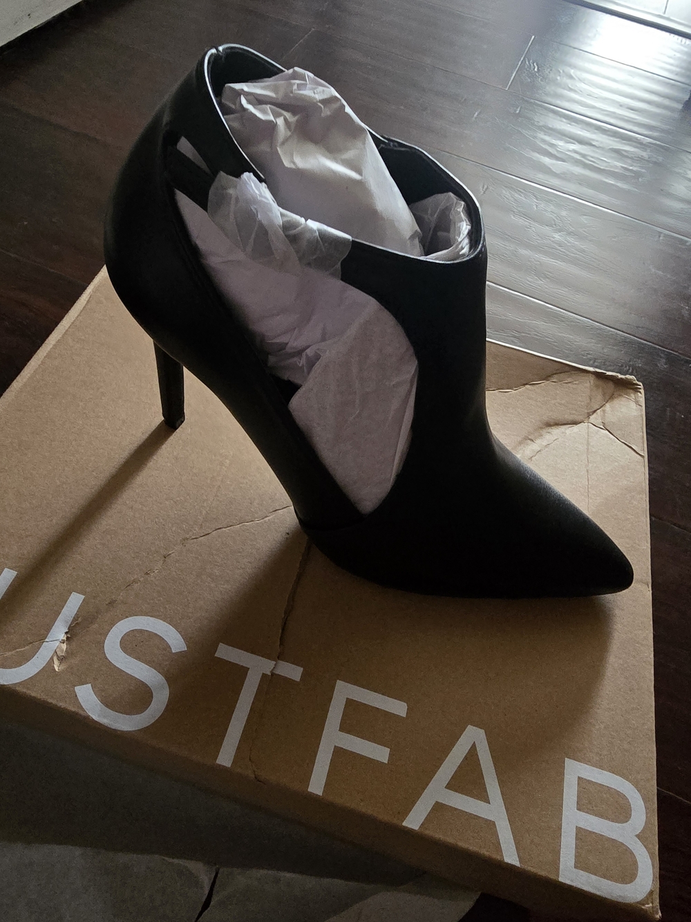 JustFab Black Cutout Pointed-Toe Stiletto Bootie